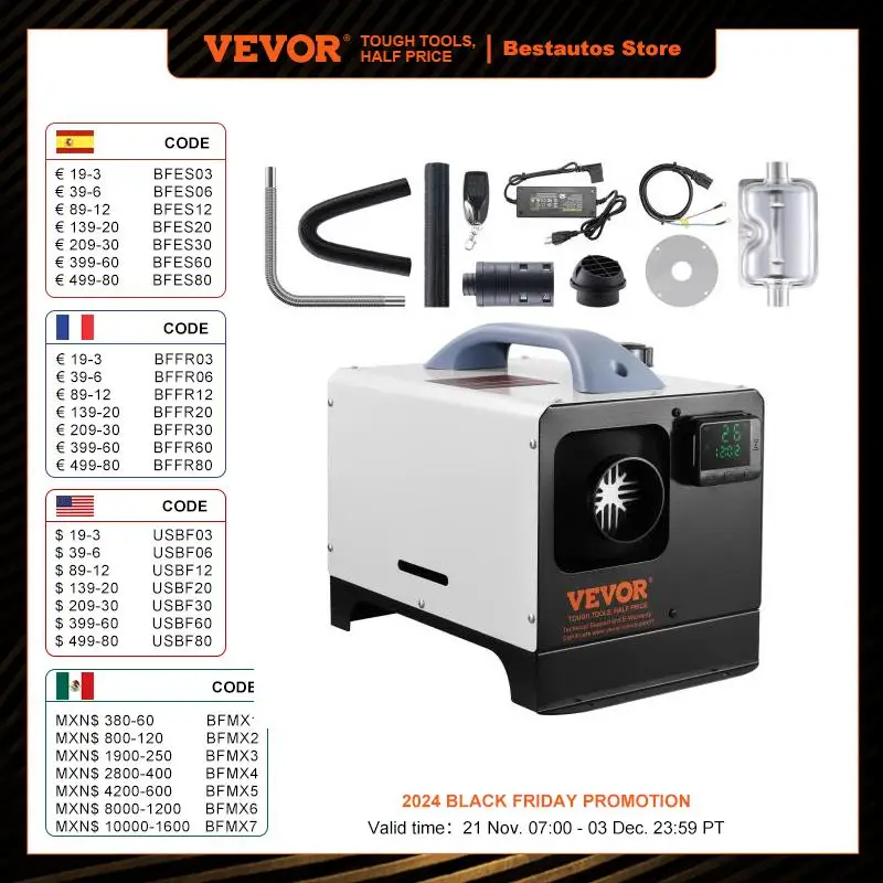 VEVOR 5-8KW Diesel Heater Diesel Air Heater All in One with Remote Control and LCD Screen Fast Heating Low Noise Portable Heater