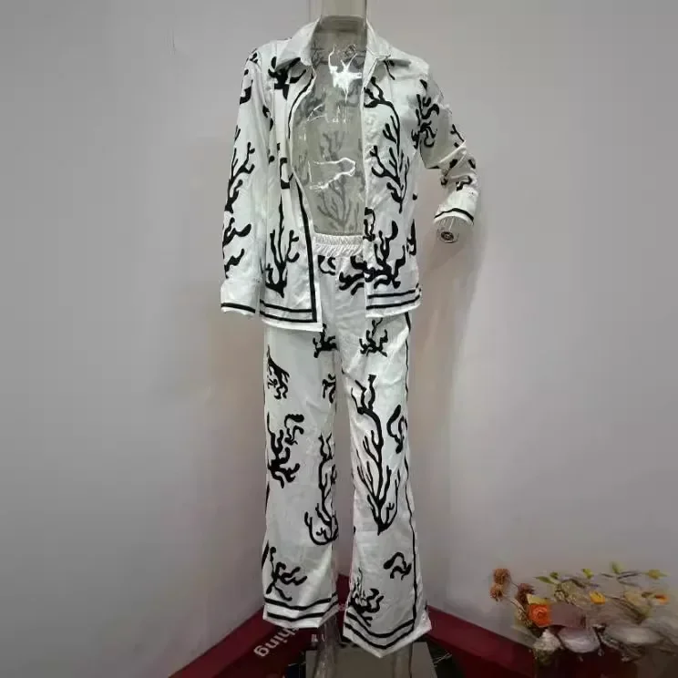 

Комплекты брюк из двух предметов, женские одинаковые комплекты, широкие брюки с принтом, однобортные блузки, повседневные свободные карманы до щиколотки