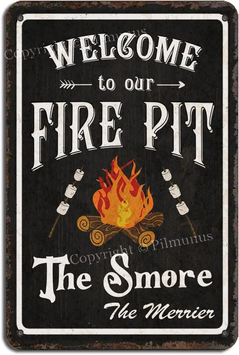 Vintage Metal Tin Sign Welcome To Our Fire Pit The Smore Merrier Retro Look 12x8 Inches Decoration Poster For Home Room Bathroom