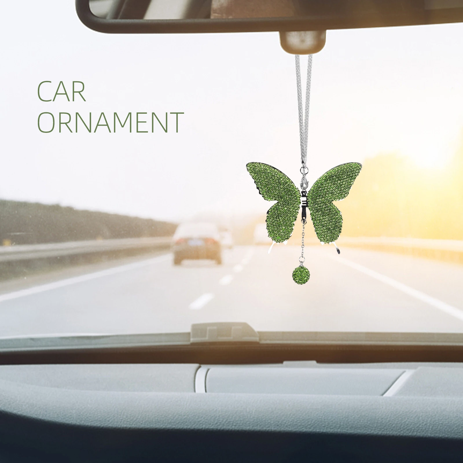 

Butterfly Car Accessories Stainless Steel Rhinestone Hanging Decor Light Green Pendents for Women Rearview Mirror Kawaii Girly