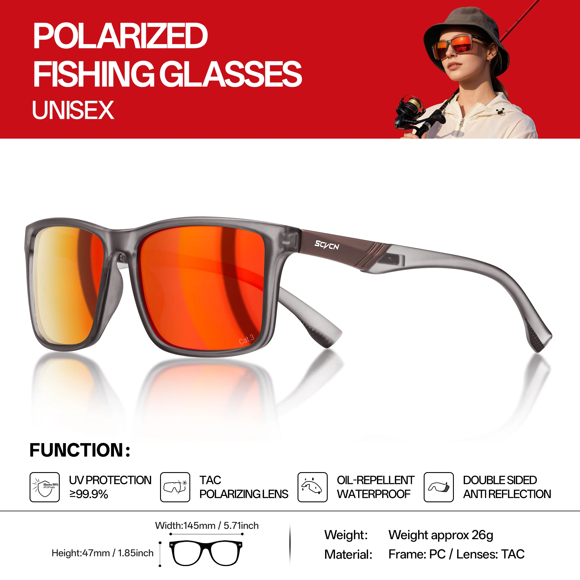 SCVCN Neue polarisierte Wassersportbrille für Damen, professionelle Sonnenbrille zum Surfen, Bootfahren, Angeln, blendfrei, Rafting, Segeln, UV400