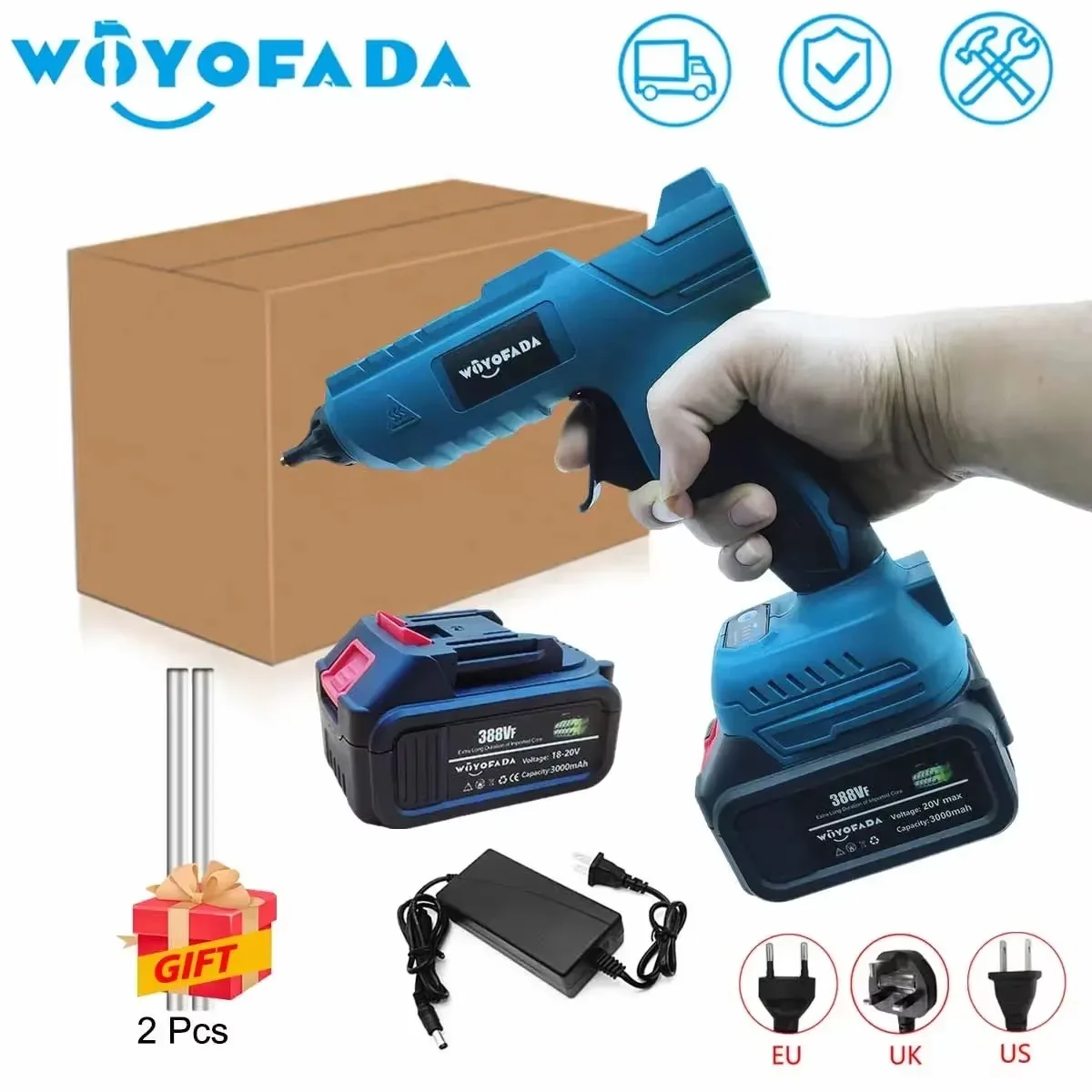 WOYOFADA pistola eléctrica de pegamento de fusión en caliente para batería Makita de 18V, agarre de pegamento eléctrico inalámbrico, barra de