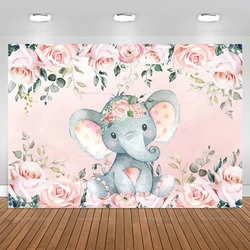 Elephant Flower Backdrop Pink Boy Girls Gender Reveal Birthday Party Background Decoration Supplies Newborn Baby Shower Banner