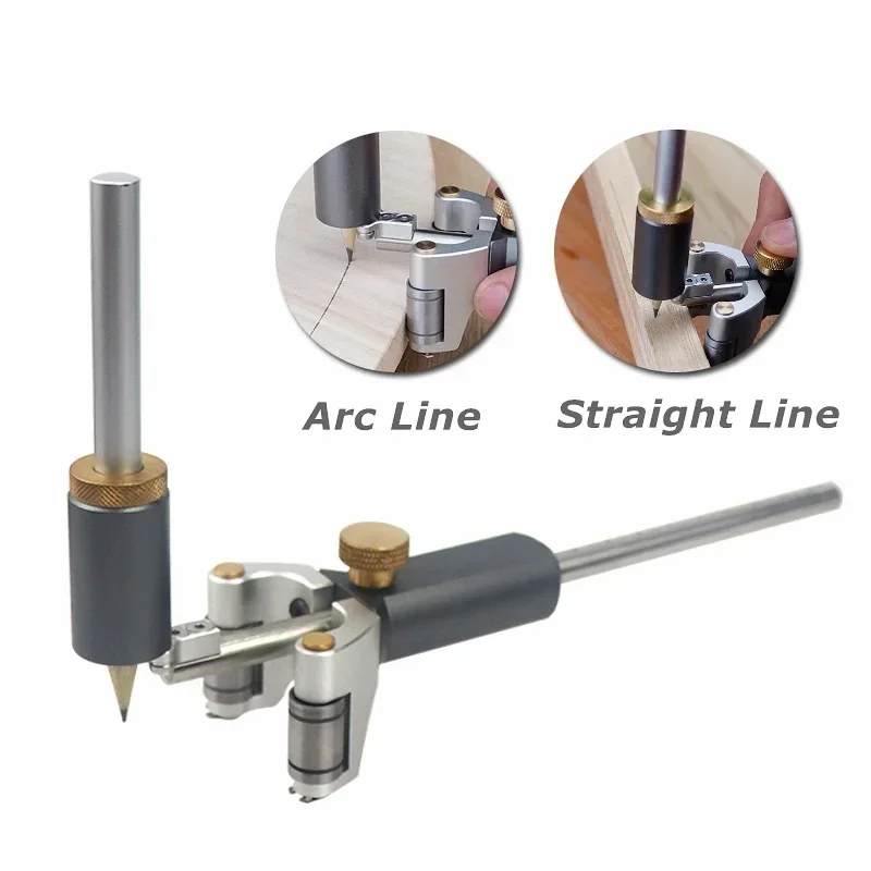 Woodworking Marking Gauge Straight Arc Curve Line Scriber Fine-tuning Parallel Drawing Line Ruler Automatic Line Drawing Tools