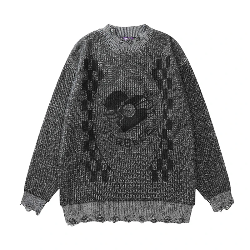 

Ripped Hole Punk Sweaters Mens Harajuku Vintage Pullovers Women Love Letter Print Hip Hop Goth Knitted Sweater Jerseys Hombre