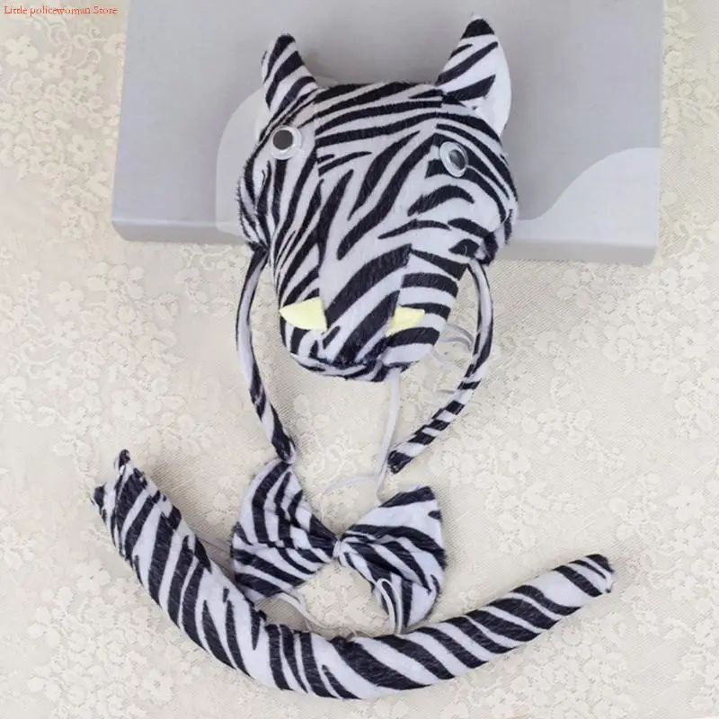 F92d Zebras Costume Set Zebras Ears Bandband Bowtie Tail Gants For Kids Girls Boys Halloween Cosplay Costume Animal