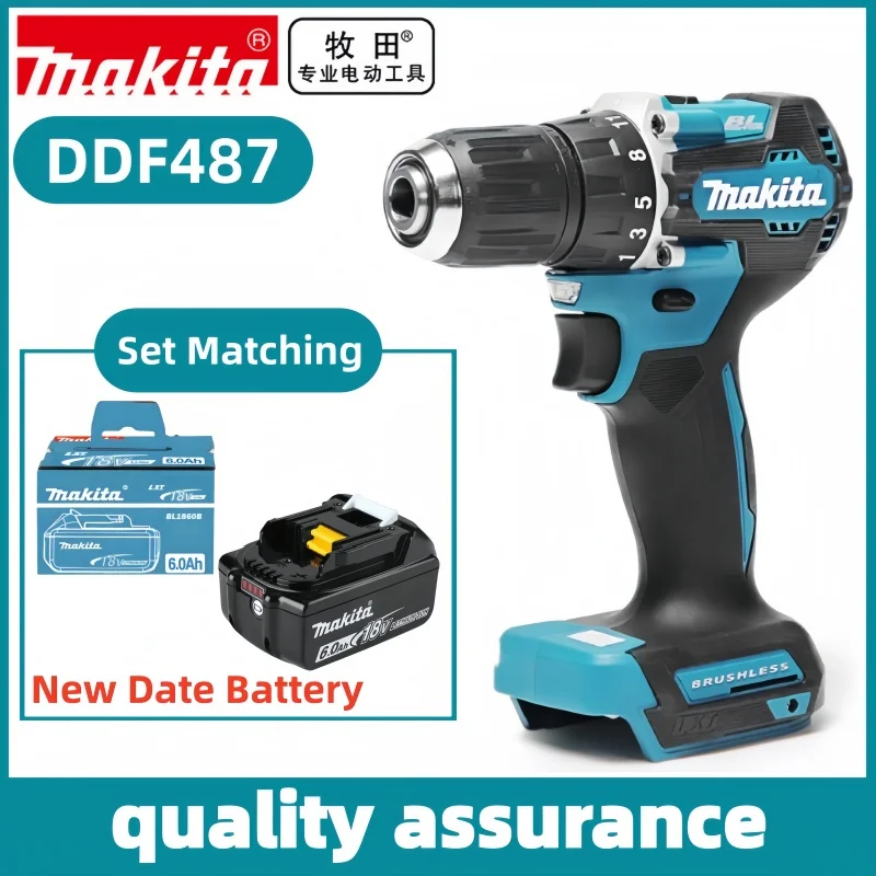 Makita Original DDF487 Cordless Driver Drill Brushless Electric Impact Screwdriver 18V Rechargeable 