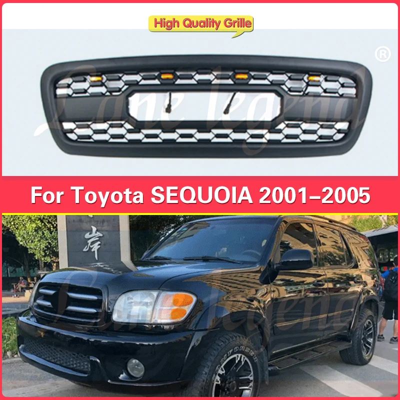 

New Design TRD Car Black Front Grill With LED Lights Use For Toyota Sequoia 2001-2005 Net Assembly Decorations Auto Replacemen