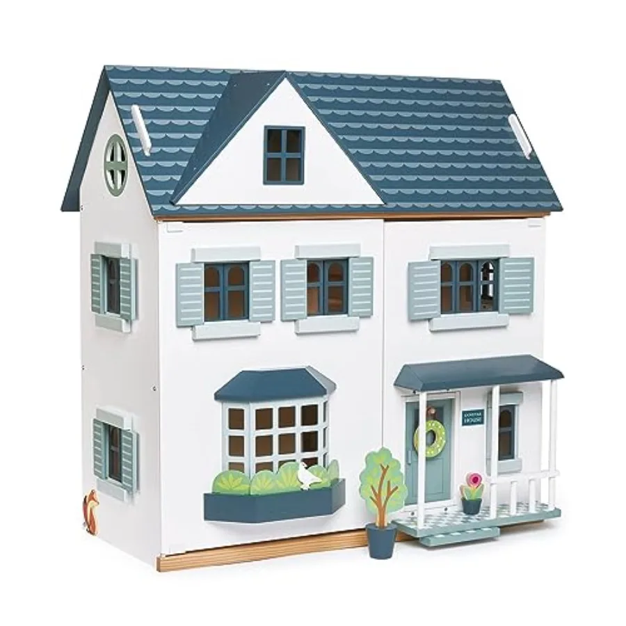 

Large Luxury 27.36 Tall 3 Story Doll House with 6 Rooms in Neutral Colors for Creative Imaginative Play - Durable Wood Construc