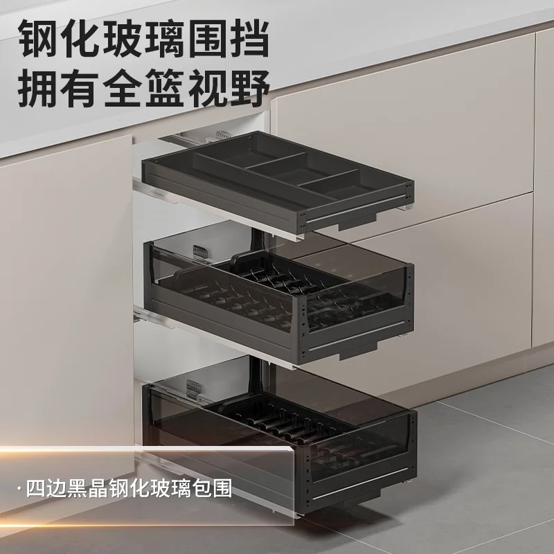 Basket Kitchen Cabinet Double-layer basket drawer drawer Built-in bowl rack Extremely narrow condiment seasoning storage basket