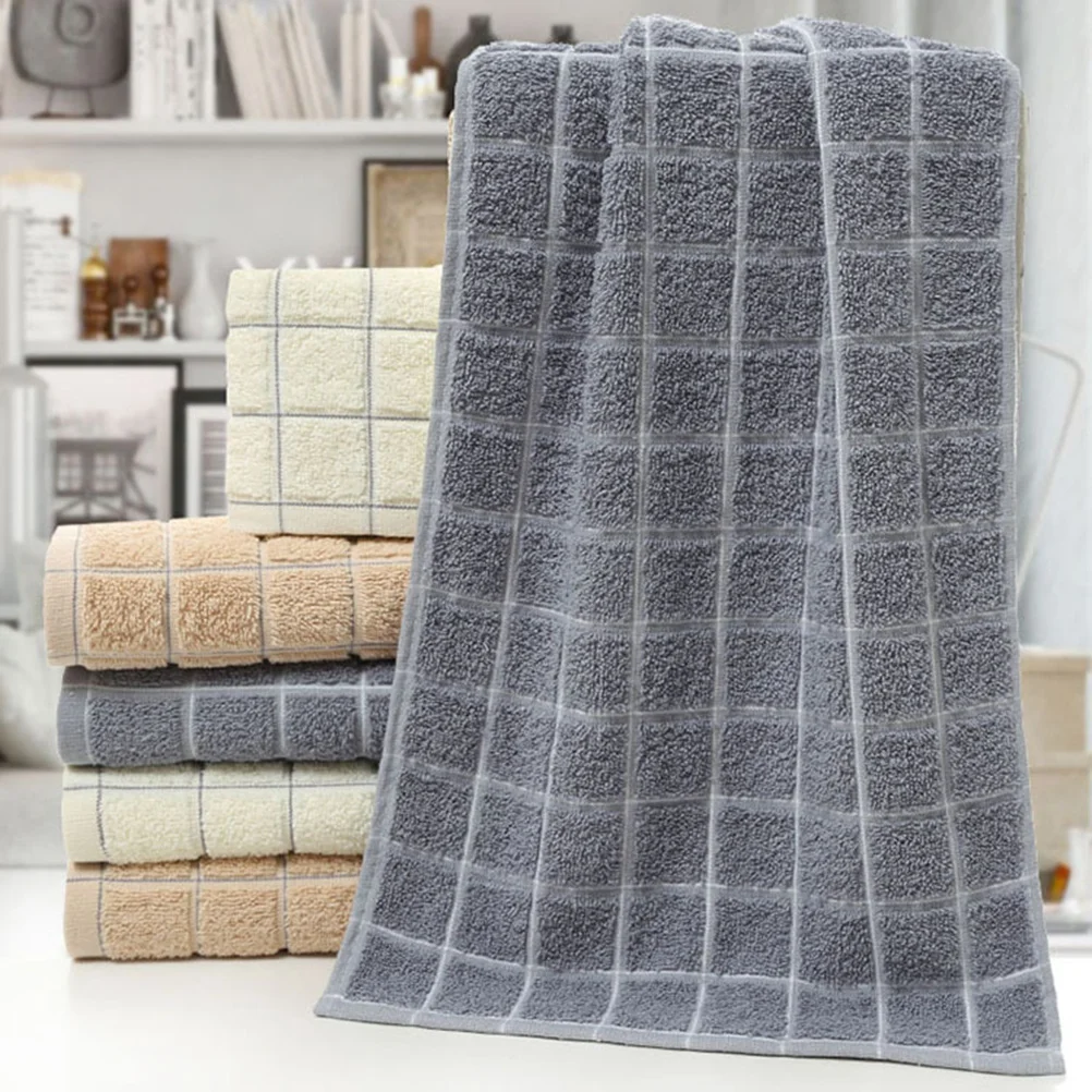 

3Pcs Pure Cotton Face Towels Plaid Absorbent Hand Washcloths 75x35cm Bathroom Kitchen Beige Khaki Grey Plaid Towels