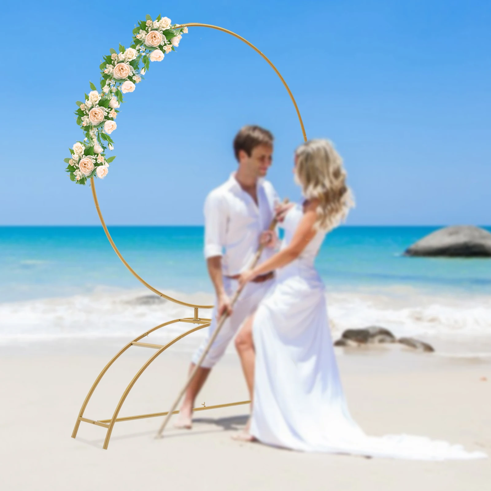 

7.2ft Golden Metal Round Arch Kit Circle Balloon Flower Arch Stand Plants Vines Climbing Frame for Wedding Background Decoration