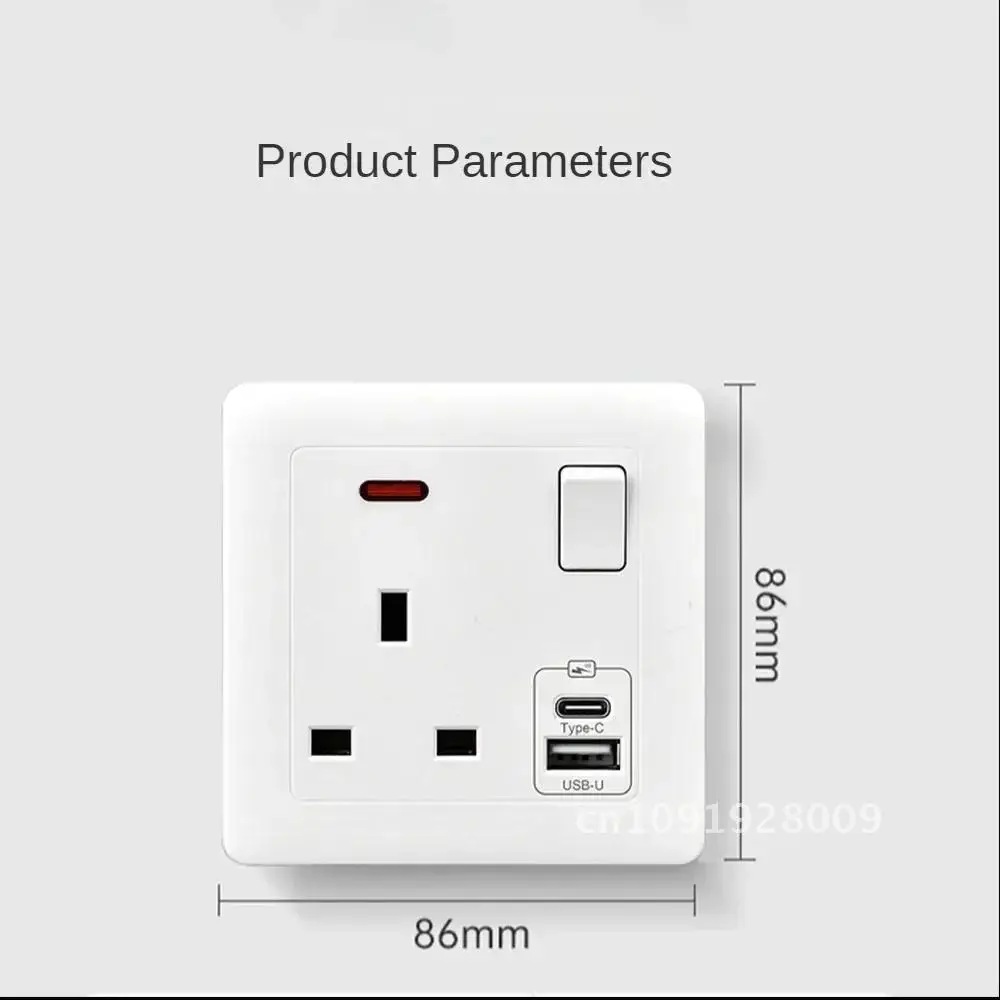 Fast Charging Universal 5-pin USB Outlet UK Standard 13A Wall Outlet 5V Saudi Socket 2.1A Power with Charger Type-c DC 220V