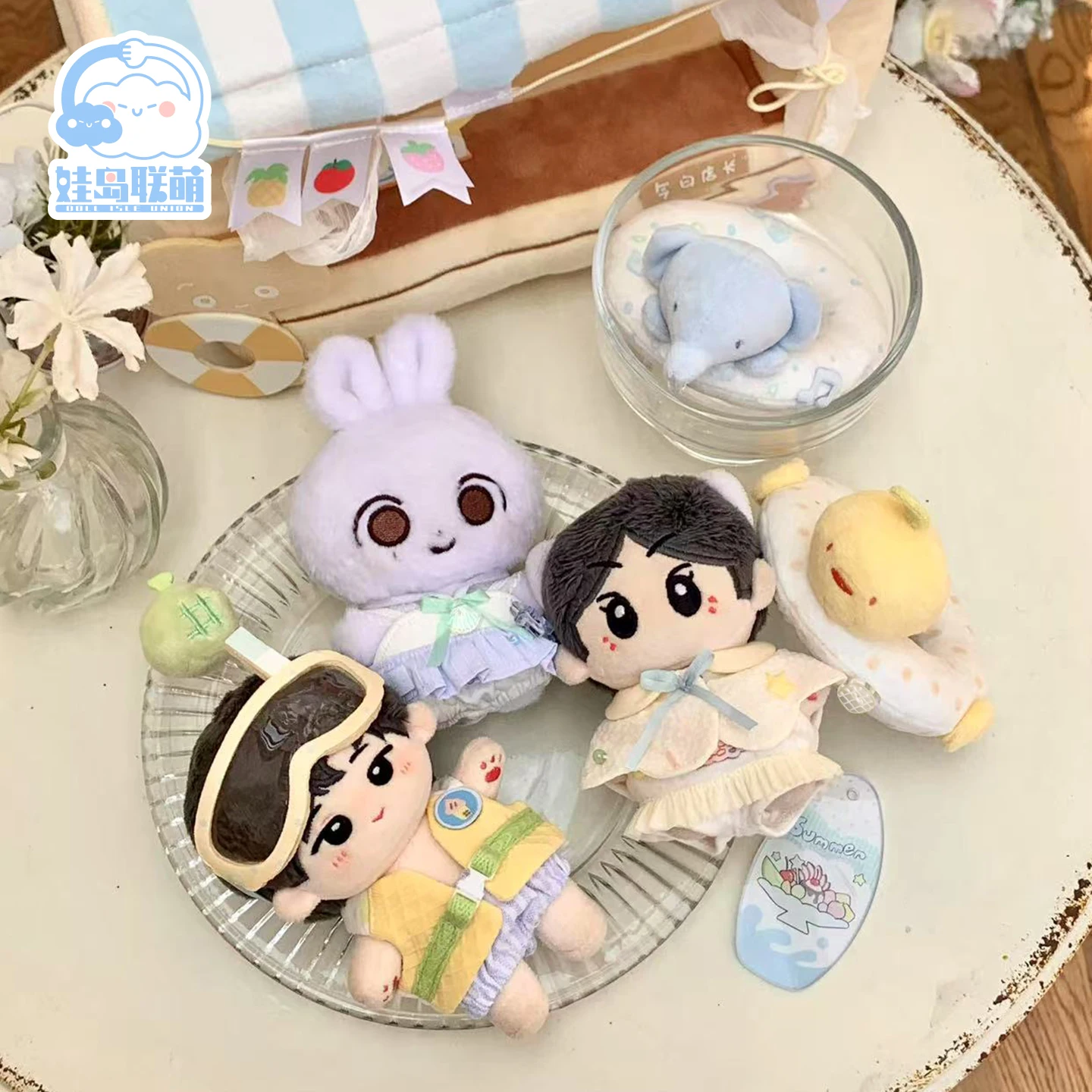 Lindo conjunto de muñecos de algodón de felpa suave, ropa para muñecas de 10cm para accesorios para casa de muñecas Labubu, Ideal para juegos acuáticos, juguetes coleccionables de la serie