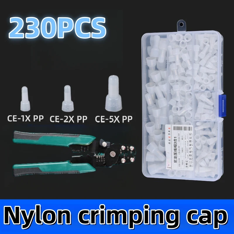 

230 Pcs Boxed Nylon Crimp Cap Closed Terminal Quick-connect Wire Terminal Wire Connector CE-1 CE2 CE5 Safety Bullet Terminal Cap