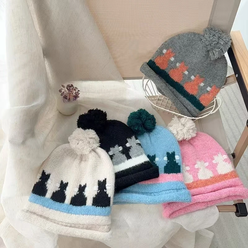 

Knitted Beanies Hats For Kids Winter Warm Children's Knit Beanies Caps Outdoor Windproof Warm Boys Girls Hooded Hat Ski Cold Cap