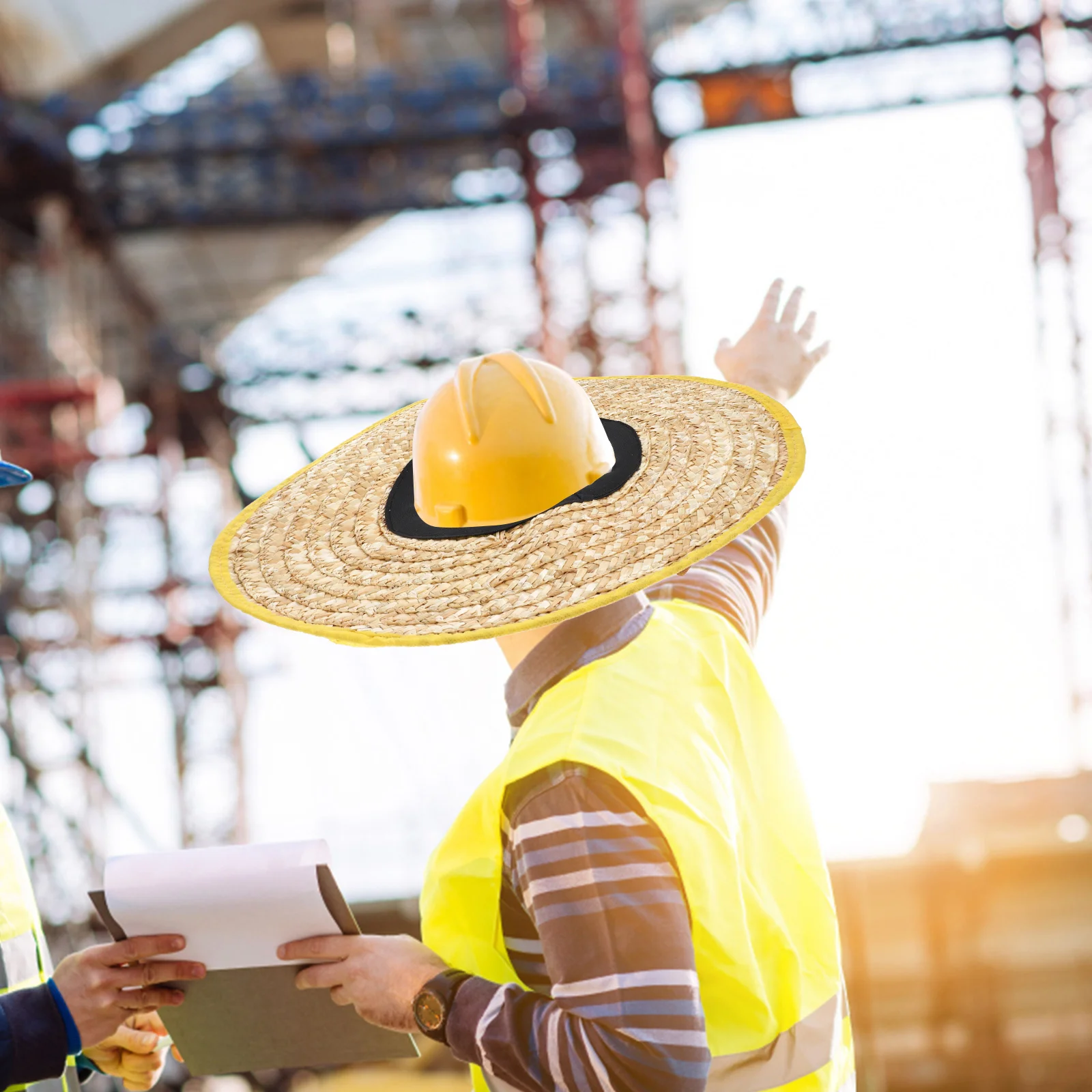 Sombrero duro portátil para hombre, visera de ala completa, sombrilla de paja tejida, accesorios de seguridad