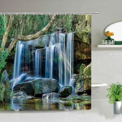 Waterfall Forest Plant Landscape Shower Curtains Waterproof Fabric Ocean Scenery Bathroom Decor Screen Bath Curtain With Hooks