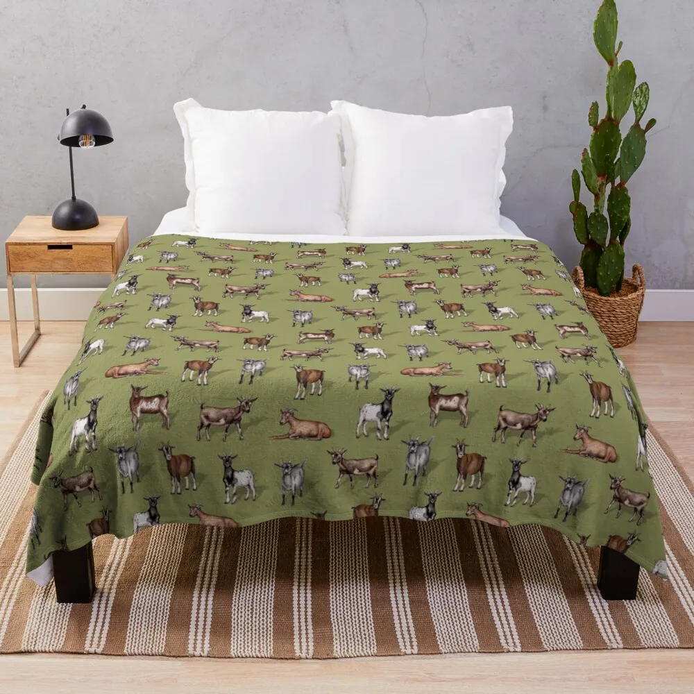 

Tiny Goats on Green - Goat Herd Pattern Throw Blanket Thin Blanket