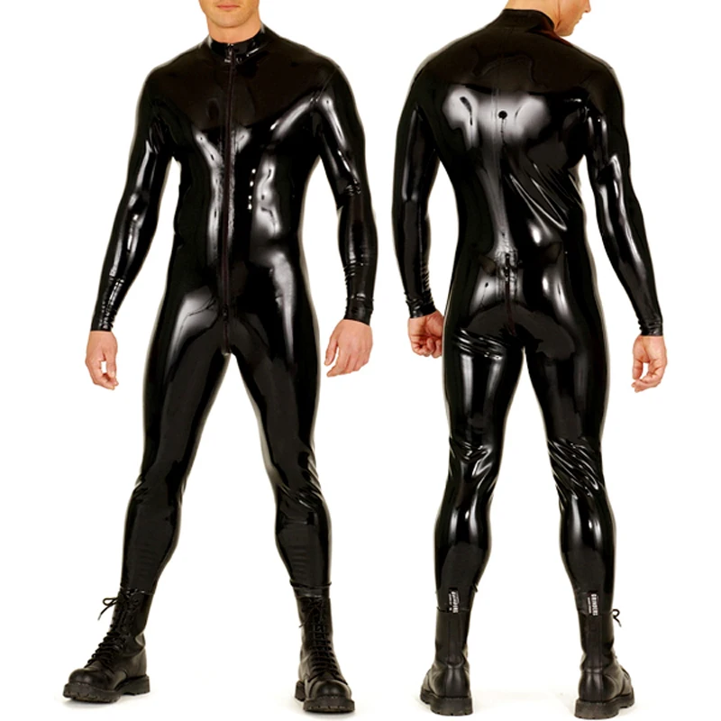 Catsuit de látex pesado masculino, fetiche de borracha, zíper frontal, fonte apertada, plus size, feito sob medida, roupas artesanais, S-LCM157, 1mm