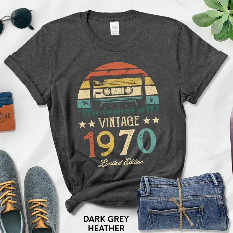 Magnetic Tape Vintage 1970 Limited Edition Woman Tshirts Retro 55th 55 Years Old Birthday Party Gift Femme T Shirts  Fashion