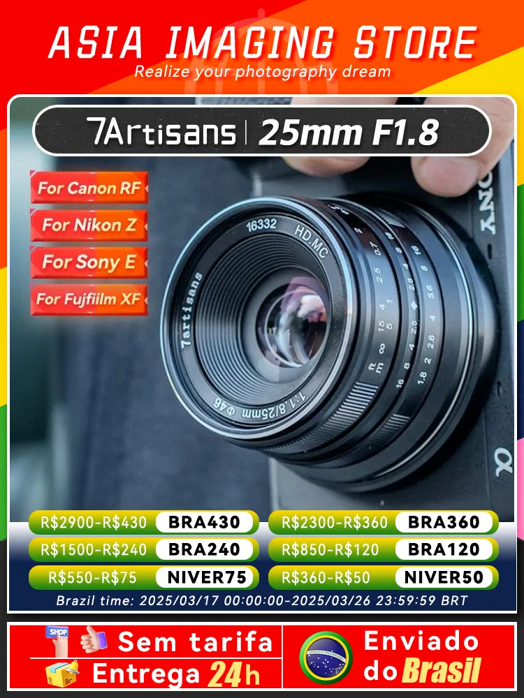 【 Do Brasil 】 7Artisans 25mm F1.8 Mirrorless Camera Wide Angle Lens for Sony Canon EF-M Fujifilm XF Nikon M4/3 7 Artisans 25 1.8