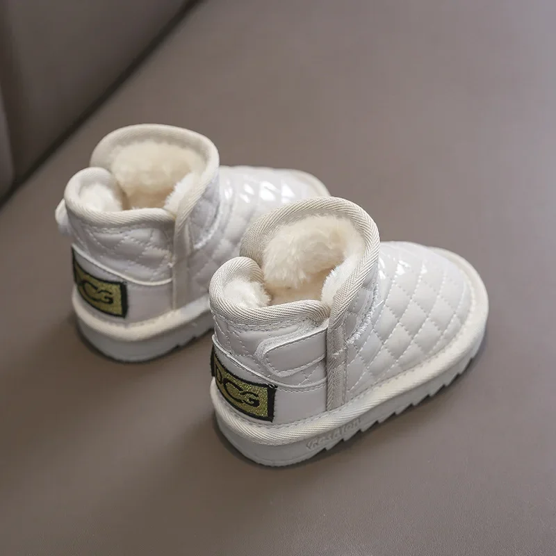 Winter Snow Boots For Girls PU Leather Plush Warm Cotton Shoes Anti-slippery Soft-soled Velvet Soft Winter Footwear For Kid