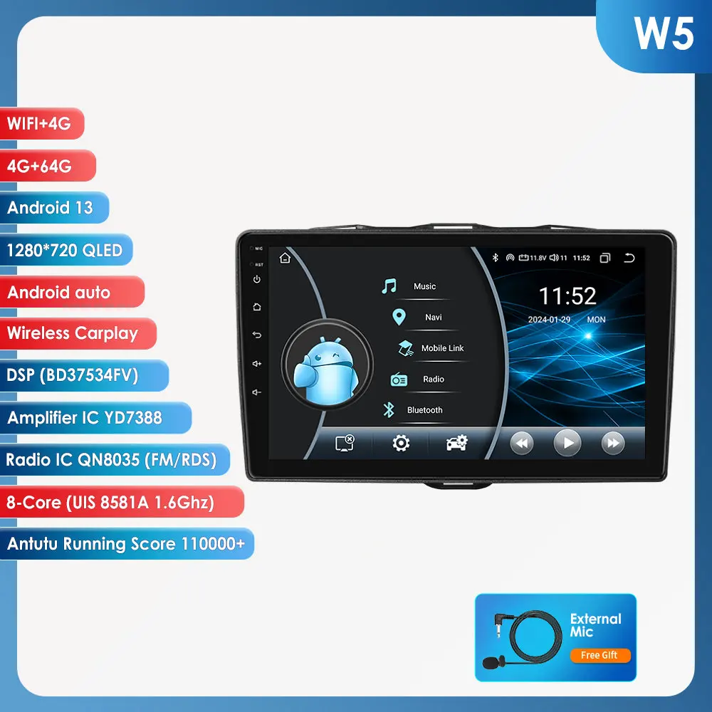 Hizpo 9 inch Android 15 autoradio voor Alfa Romeo Giulietta 2015 - 2018 head unit multimediaspeler GPS navigatie Carplay autoradio IPS touchscreen auto intelligent systeem stereo head unit 4G WIFI FM