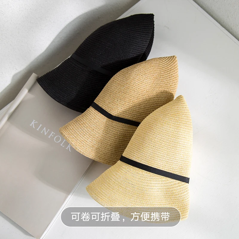 Ladies Folding Straw Hat Summer Thin Hat Female Outing Shade Holiday Cool Hat Seaside Beach Sunscreen Face Covering Sun Hats