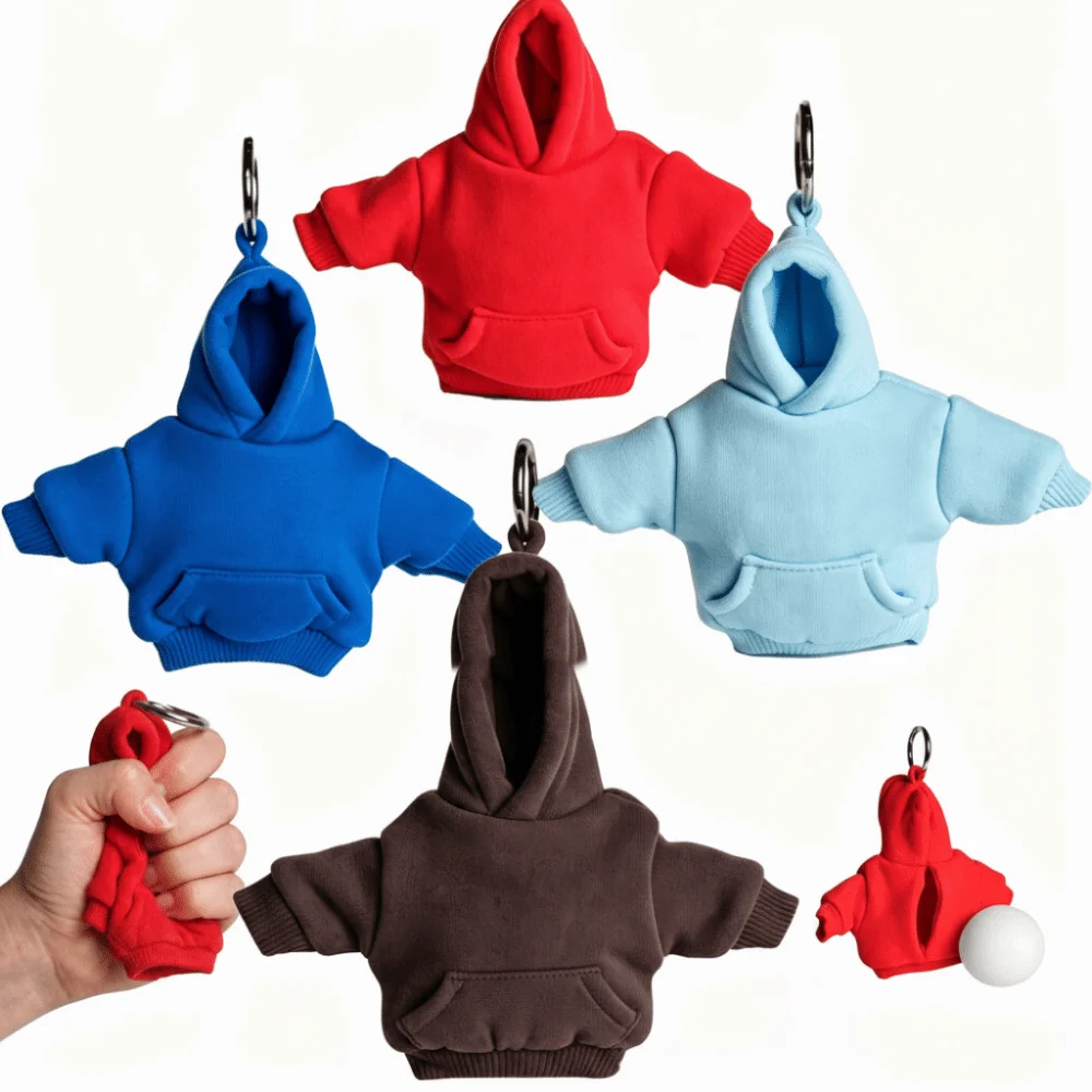 Soft Squeeze Mini Hoodie Keychain Elastic Soft Portable Stress Ball Keychain Squeezable Creative Fashion Squeeze Fidget Toy