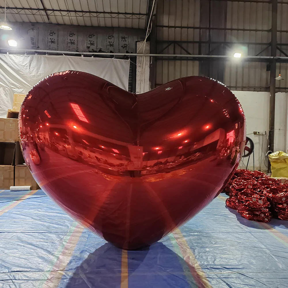 Bola de espejo reflectante de PVC inflable, Bola de amor plateada para bodas, vacaciones, evento feliz