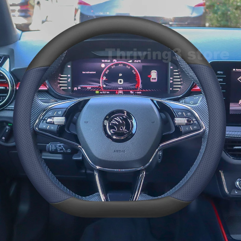 

Leather Car Steering Wheel Cover For SKODA Fabia Monte carlo 2009-2022 Covers For Covers Auto interior SKODA Fabia Accessories