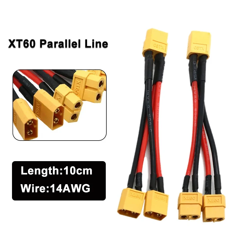 XT60 Parallel Battery Connector Cable Dual Extension 1 Female 2 Males Y Shape Splitter Silicone Wire Battery Accessories