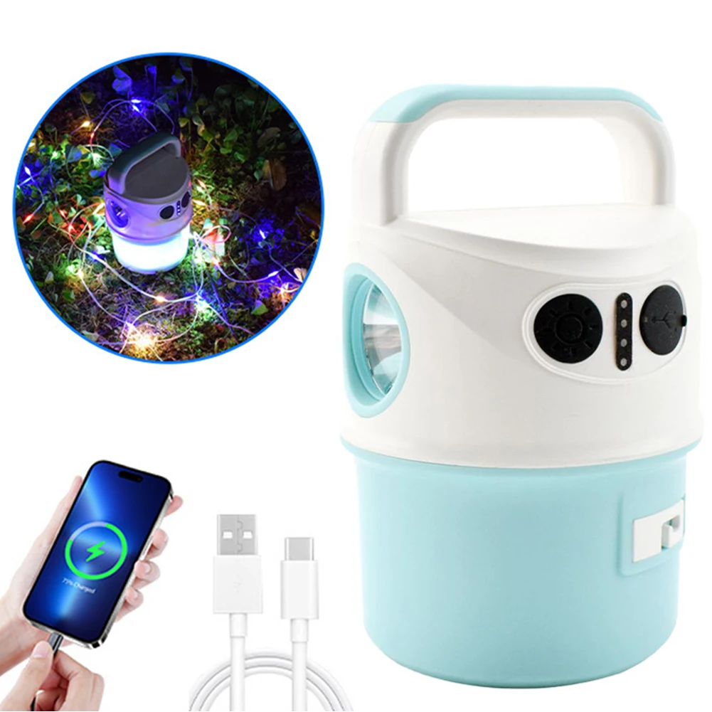 

LED Camping Light Portable Tent Light with String Lights & Handle Outdoor Camping Lantern Type-C USB Charging for Party