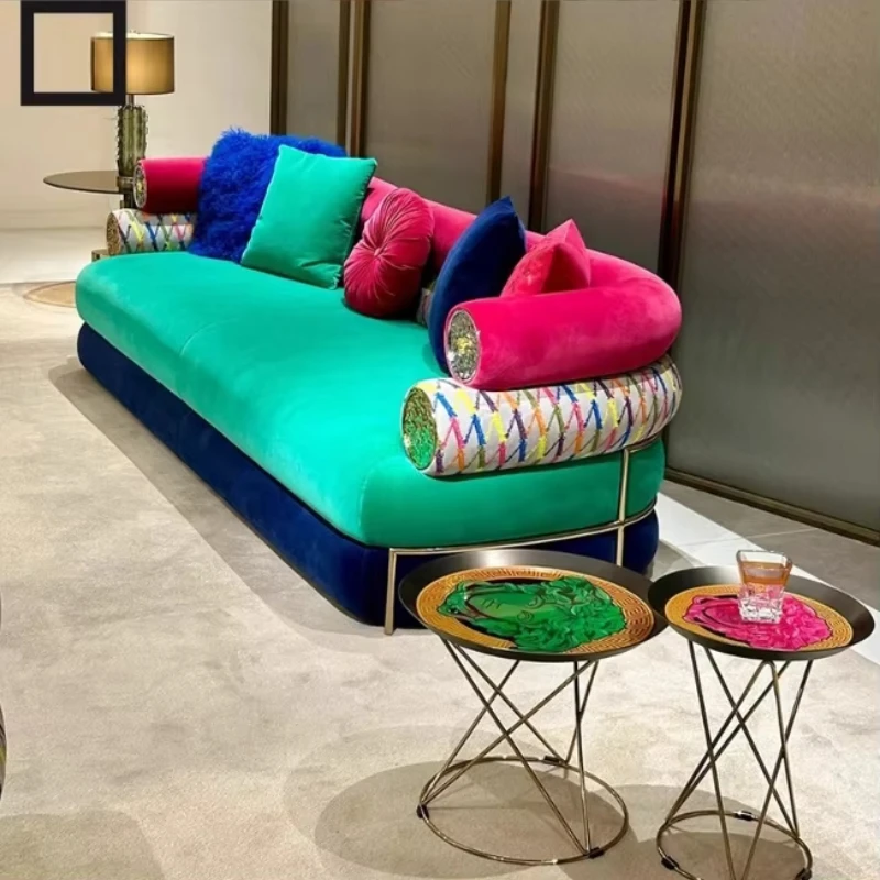 

High-end fabric interior 3-seat sofa luxury design colorful sofa living room luxury sofa
