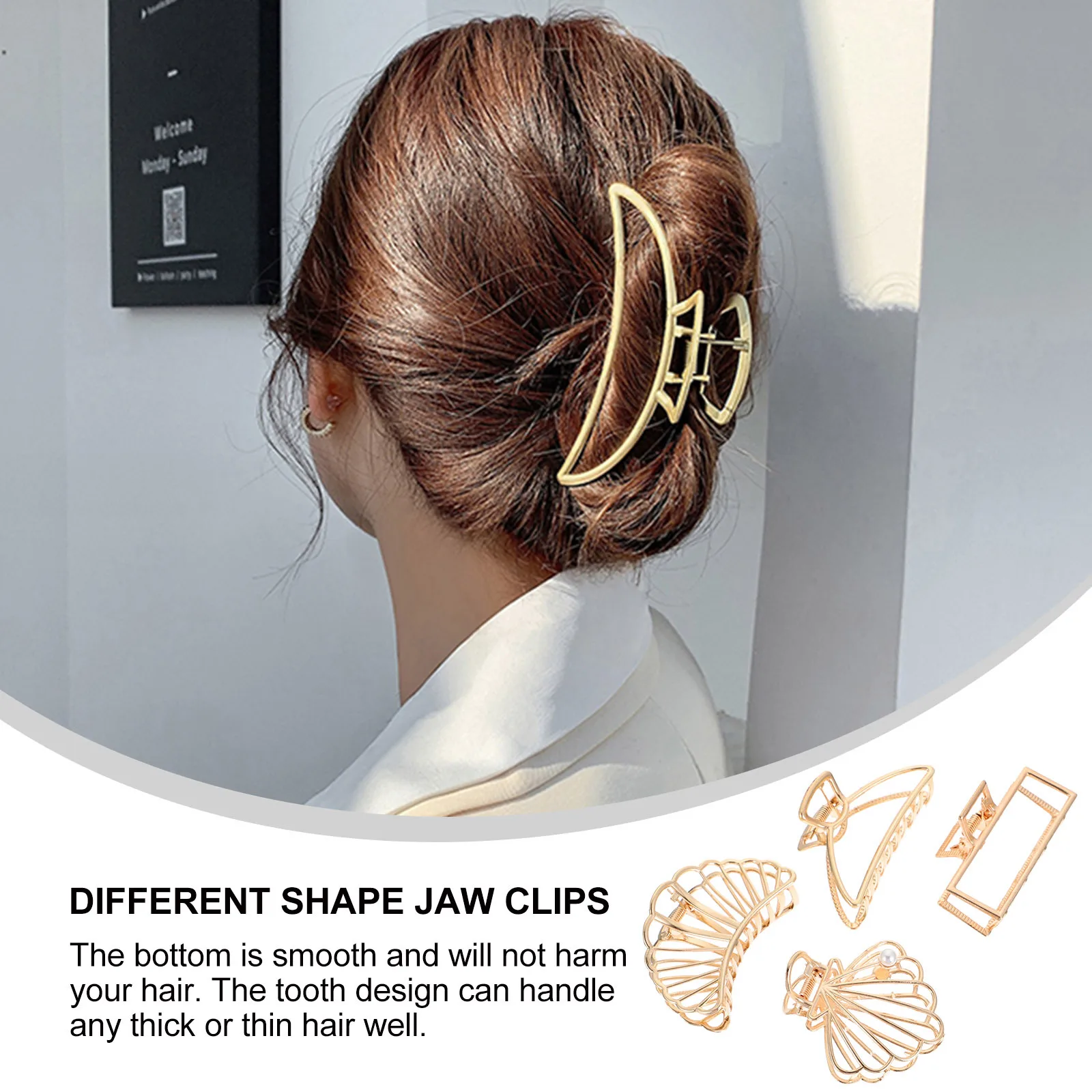 4 Stück goldene Legierungs-Haarklammern, französisches Design, Bananenklammern, rutschfeste Metallbacke, Zubehör für Frauen, Styling, Legierung, Bananen-Haarklammer