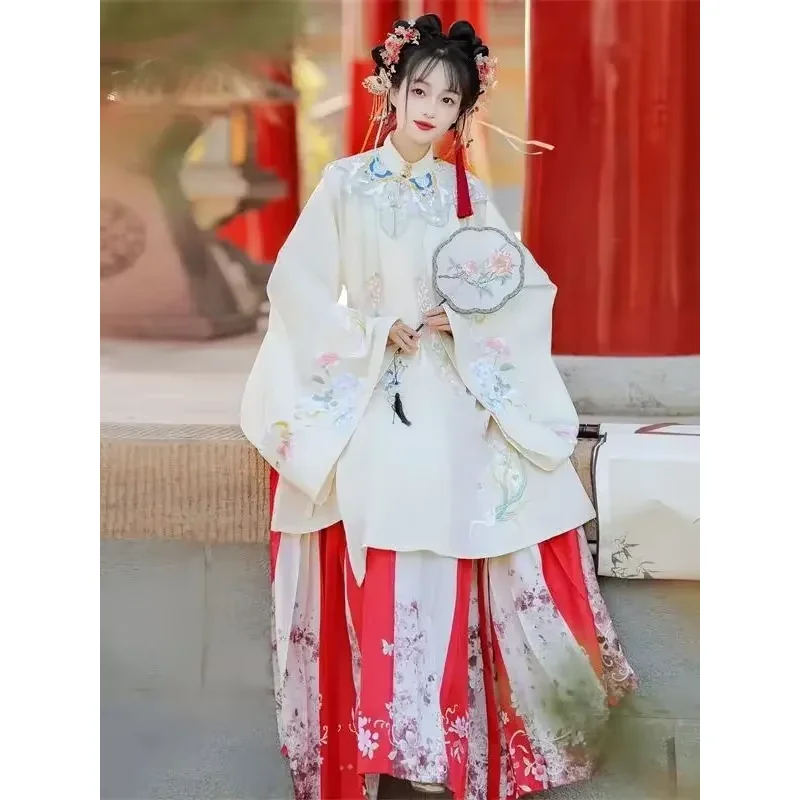 

Chaqueta larga bordada con cuello de pie diario, traje de 3 piezas, estilo chino, Ming Made Hanfu