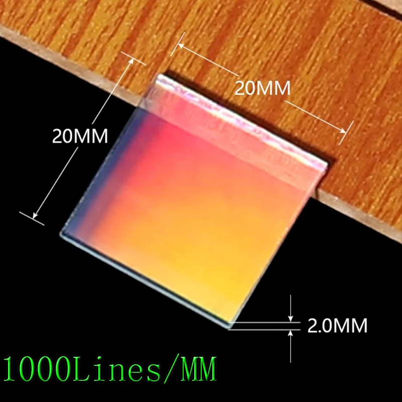 

20x20MM High Precision Transmission Diffraction Spectroscopic Holographic Slit Original Cut Glass Grating Plate 1000 Lines /MM