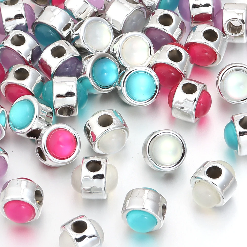 10Pcs/lot Imitation Gem Resin Round Spacer Bracelet Beads Color Big Hole Charms Bead for Necklace DIY Jewelry Making Accessories