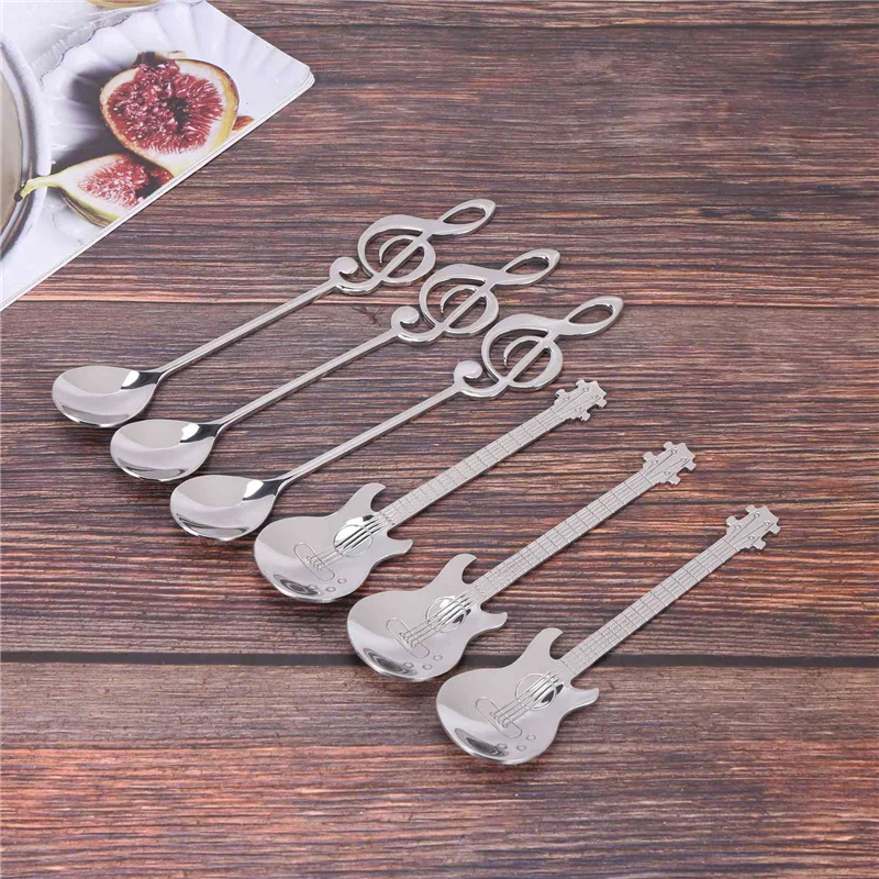 

AA81-Coffee Spoons,60 Pack Creative Cute Teaspoons Stainless Steel Staff Musical Notation Shaped (30 Music Note +30 Guitar)