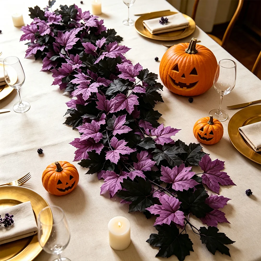 175-200cm Künstliche Ahorn-Halloween-Ranken, Gefälschte Wandpflanzen, Seiden-Herbstblätter, Künstliche Weinblätter für Weihnachts- und Heimpartydekoration