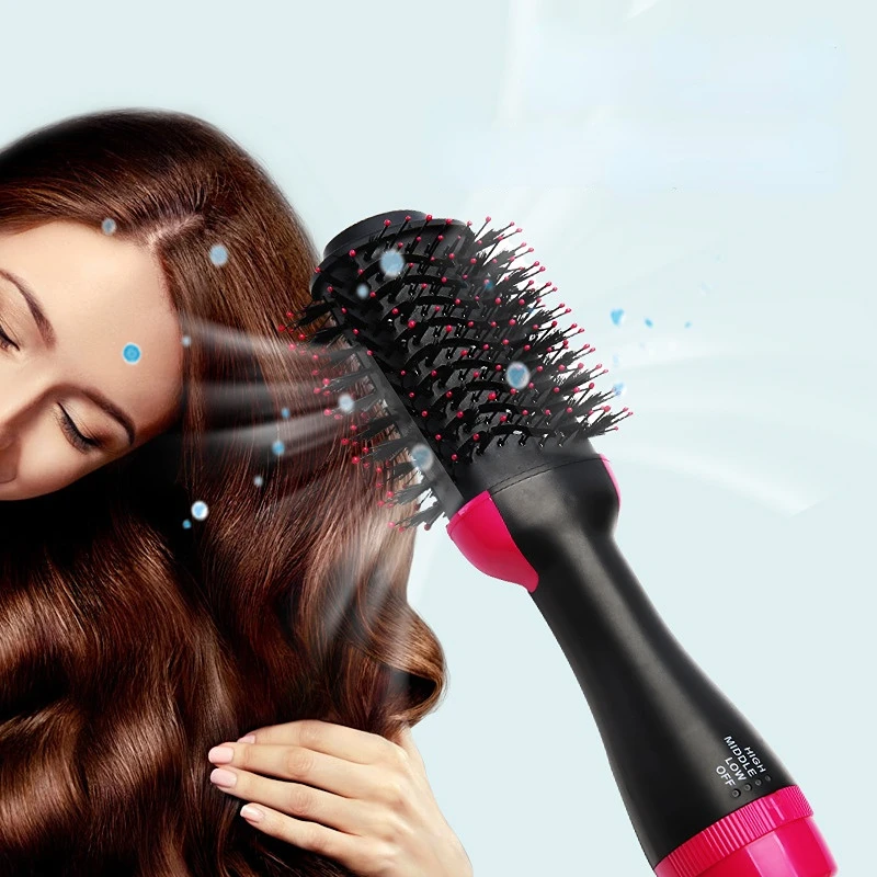 Hot Air Brush Multifunctional Hair Dryer Hair Straightener Curler Comb Replaceable Hair Salon Hair Styler Curler Hair Brush