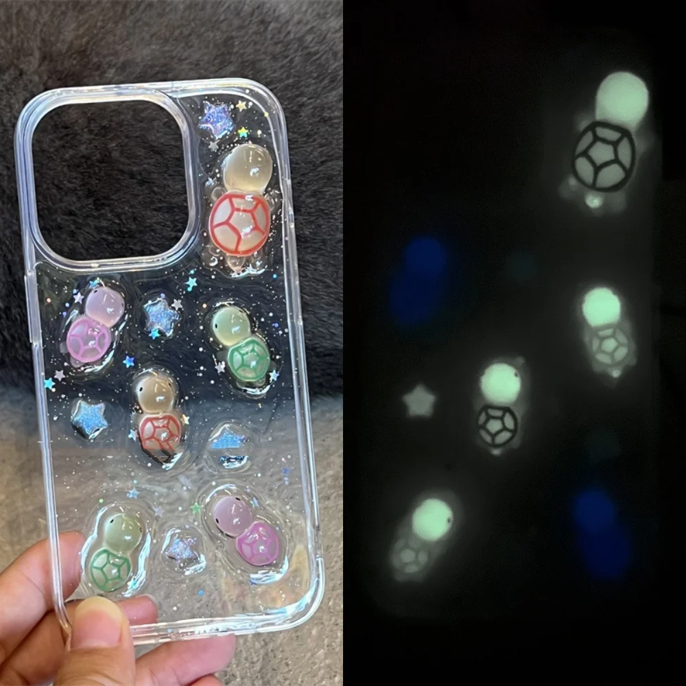 جراب هاتف شفاف من السلاحف الكرتونية المتوهجة في الظلام ، غطاء خلفي من السيليكون الناعم ، دمية ثلاثية الأبعاد لطيفة ، آيفون 16 ، 15 ، 13 ، 14 ، 12 ، 11 برو ماكس ، بلس