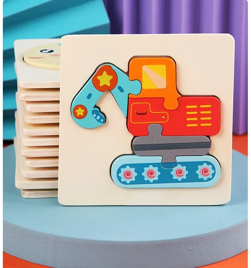 Baby Wooden Toys Cartoon 3D Jigsaw Puzzles for Kids Wooden Block Puzzle Early Educational Toys Cognitive Puzzle for Children