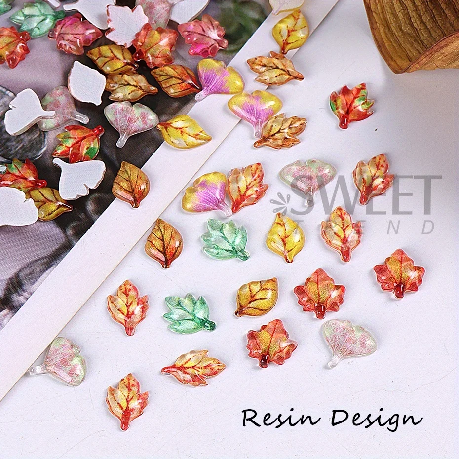 50/100pcs Resin Autumn Maple Leaf Nail Charm Decoration Fall Theme Ginkgo Biloba Shape Delicate Jewelry Accessory Manicure Parts