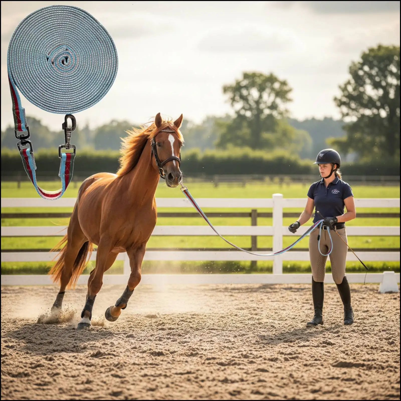 Horse Lunge Line Rope Polyester Material Sturdy Clip Performance Lead Rope for Equestrian Daily Training