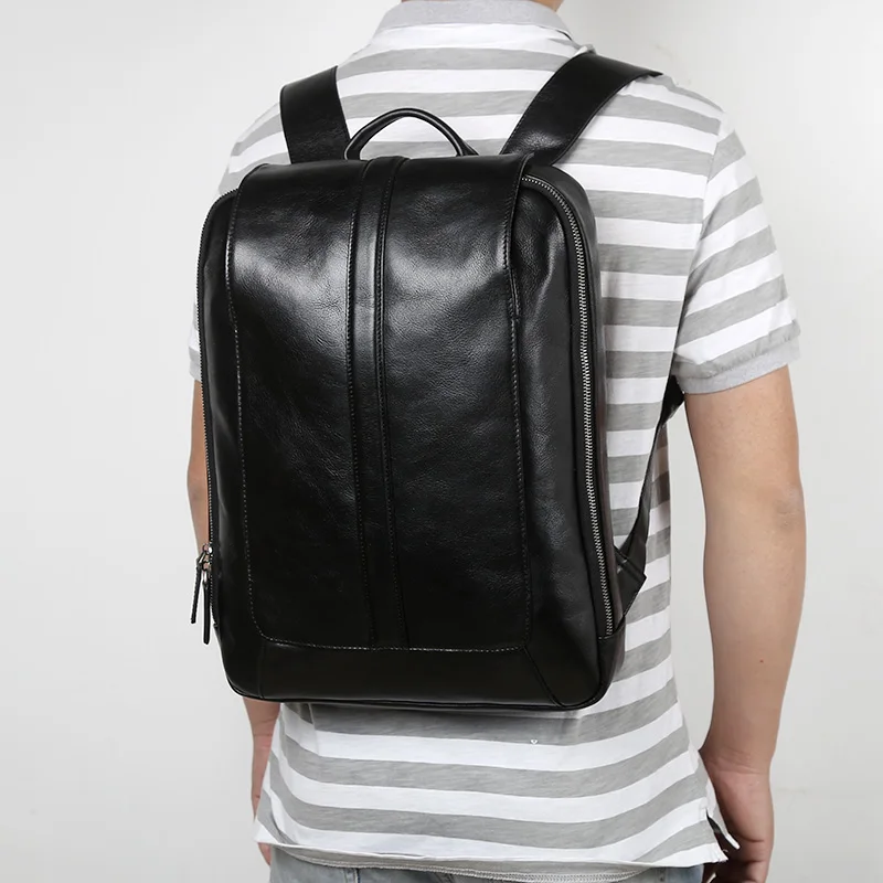 NZPJ Männer Leder Rucksack Natürliche Rindsleder Casual Computer Tasche Retro Hohe Kapazität Schule Tasche Trendy Männer Tasche Für 15,6 Zoll laptop – Detail 4