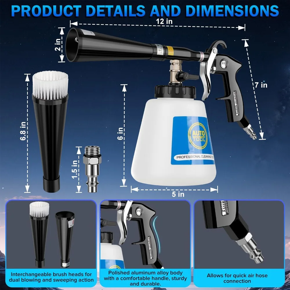 For Tornado Car Cleaning Gun High-Pressure Air Blow Gun Cleaning Gun Work With Air Compressor Deep Cleaning Quickly Remove Dirty