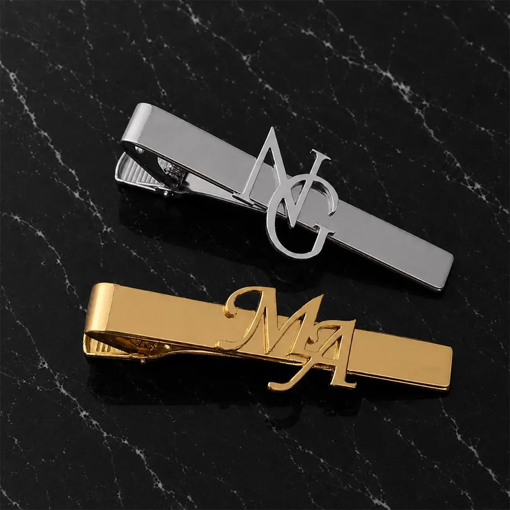 Customized First Letter Tie Clip Personalized Tie Buckle Men's Suit Accessories Business Wedding Groom Best Man Gift