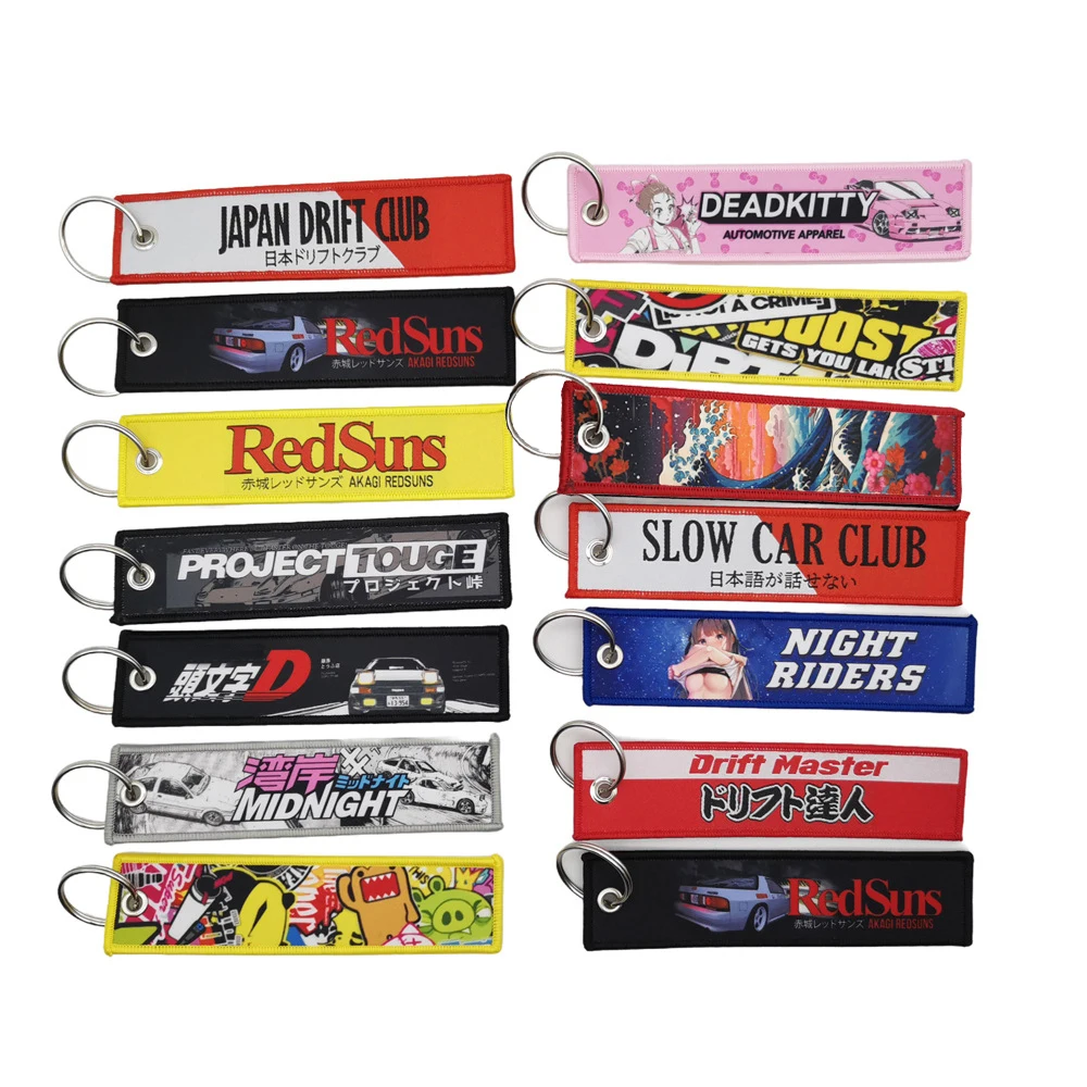 JD Style Keychain AE86 Keyring Embroidered Waves Japan Anime Car Motorcycle Key Tag Holder Backpack Pendant Gift Accessories
